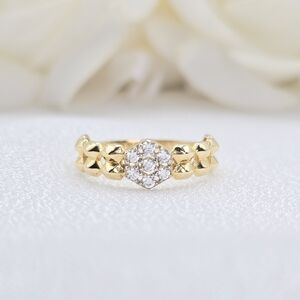 Solid 14k Gold textured band flower ring